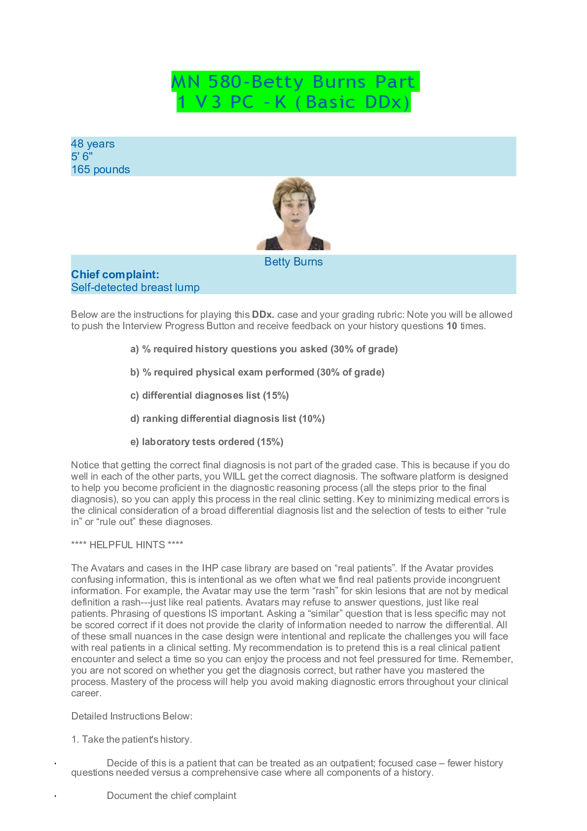 Preview of MN 580-Betty Burns Part 1 V 3 PC - K ( Basic DDx)